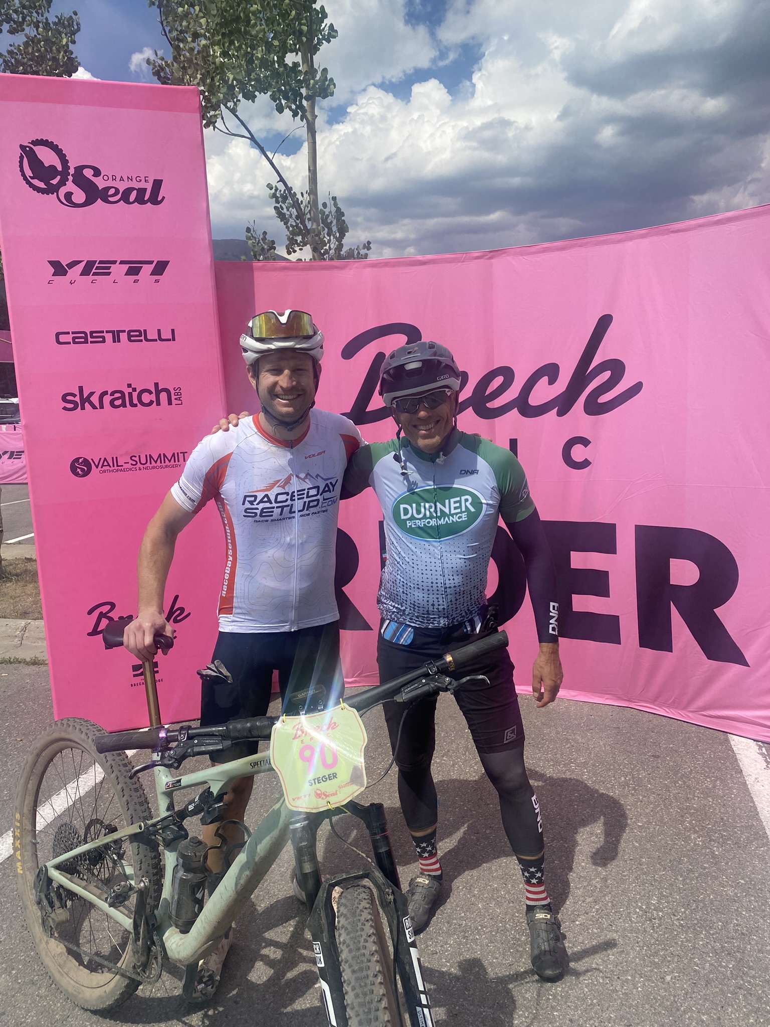 With my coach, Mike Durner, at the finish of a long 7 days of Lead Epic!