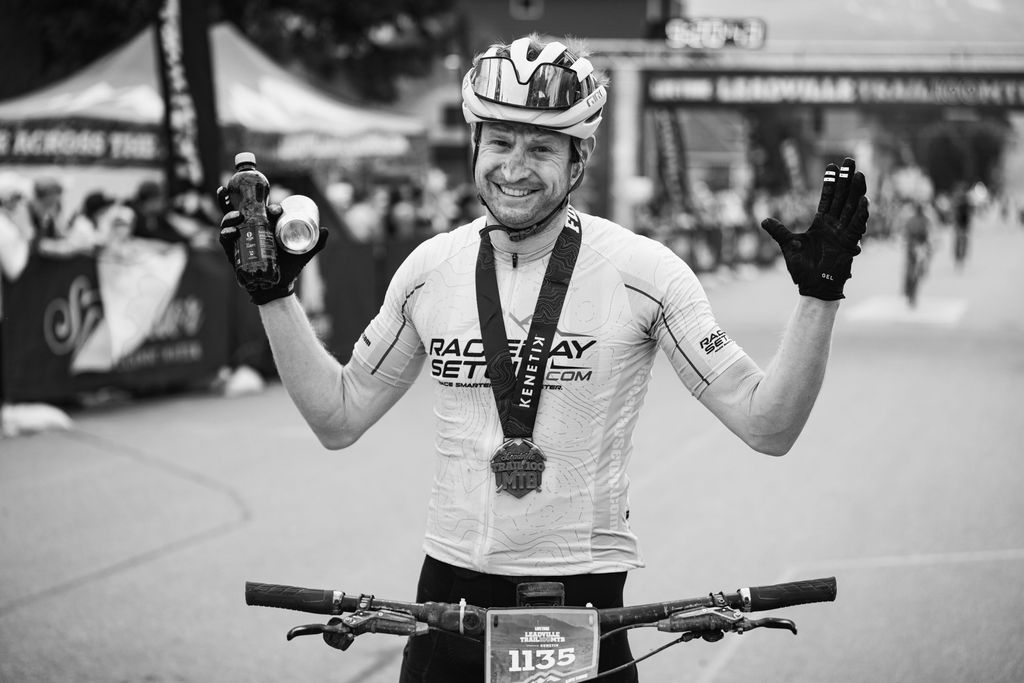 Leadville 100 MTB finish line with a full focus on recovery to start Breck Epic in the morning.