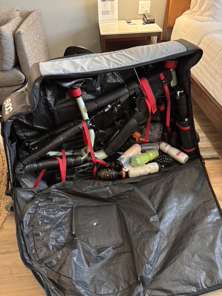 Bike packed in the case at the hotel before getting everything built back up.