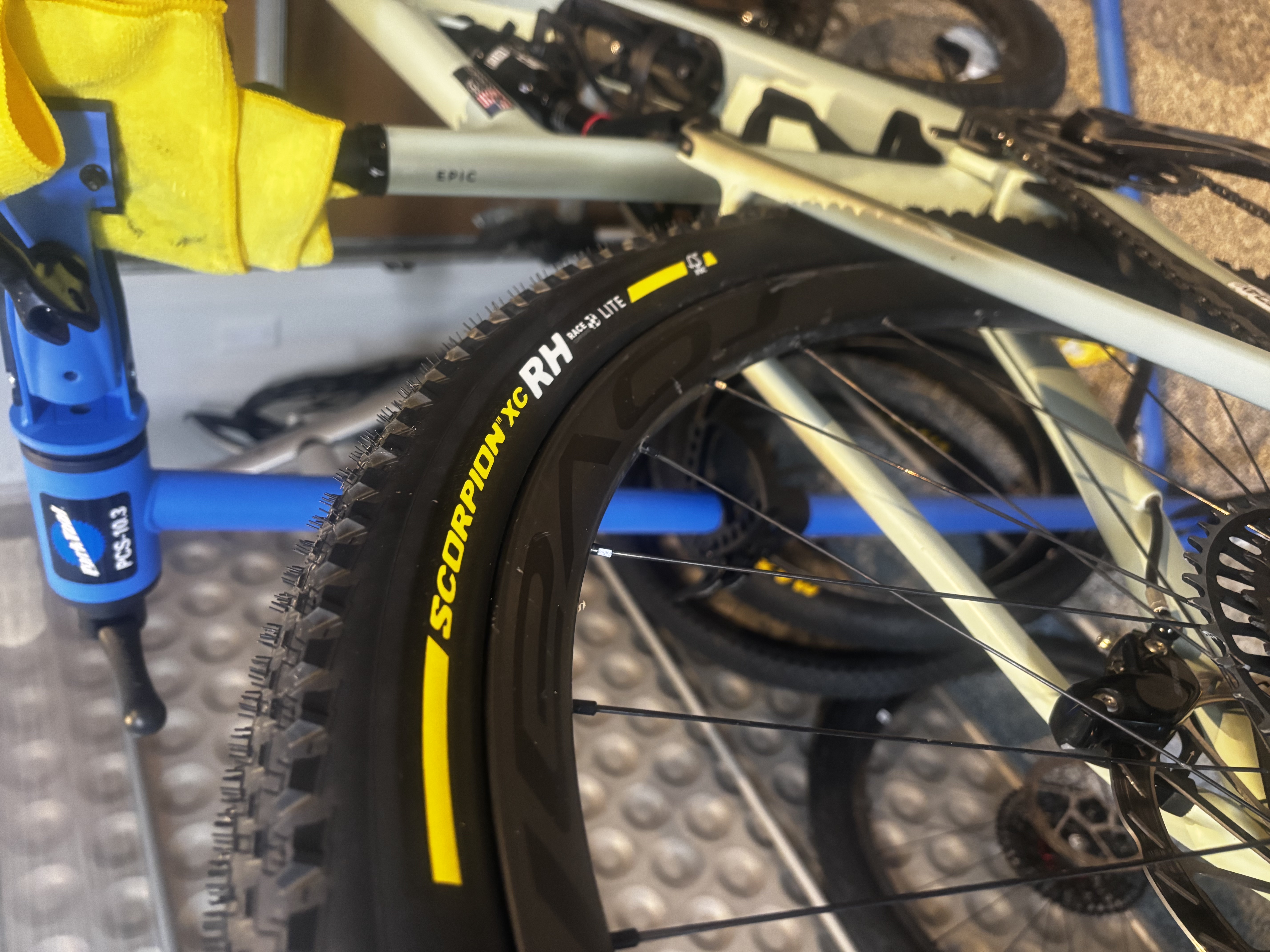 Rear wheel with Pirelli Scorpion XC RH Lite mounted