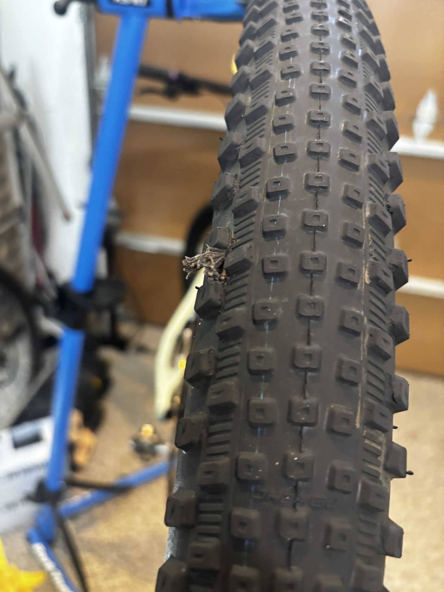 Dynaplug repair in a Schwalbe Rick XC Pro SpeedGrip rear tire puncture